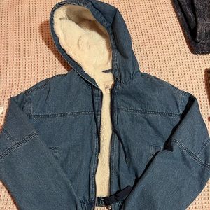 Fuzzy jean jacket ! It’s new,I took the tag off b/c I thought I would like it